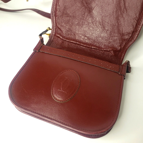 Cartier Bags Cartier Vintage Shoulder Bag Mast Line C Metal Flap Leather Bordeaux Poshmark